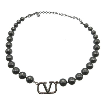 VALENTINO V Faux Pearl Metal Grey Necklace 0182