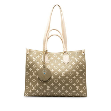 LOUIS VUITTON Monogram Empreinte On the Go MM Handbag M46060 Khaki White PVC Leather Women's