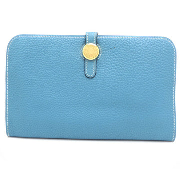 HERMES Dogon GM F stamp 2002 Women's and Men's Long Wallet Taurillon Clemence Blue Jean [Blue]