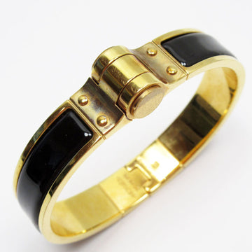 HERMES Bangle Bracelet Charnier Metal Enamel Gold Black Women's w0379a