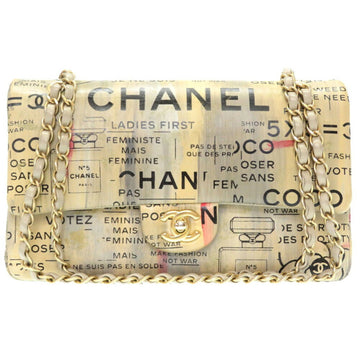 CHANEL Matelasse 25 Double Flap Beige Gold Chain Shoulder Bag Leather 2 Coco Mark CC Lid 0021