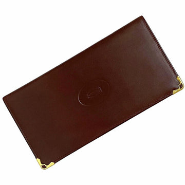 CARTIER Bi-fold Long Wallet Bordeaux Must ec-20103 Billfold Leather Men's Women's Retro