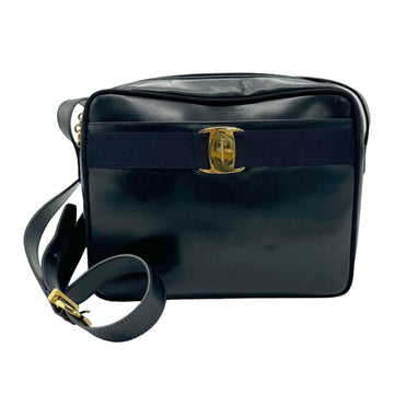 SALVATORE FERRAGAMO Shoulder Bag Vara Leather Navy Gold Women's z1178