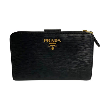 PRADA Metal fittings leather bifold wallet business card holder/card case wallet/coin black 20569