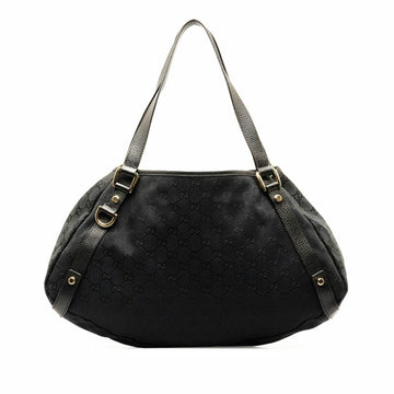 GUCCI GG Canvas Abby Handbag Tote Bag 130736 Black Leather Women's