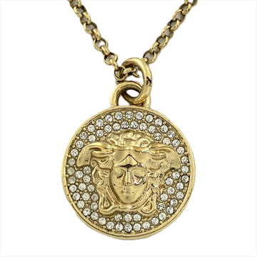 VERSACE Medusa Necklace Metal Rhinestone Gold 49-54cm Pendant