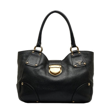 PRADA handbag tote bag black leather women's