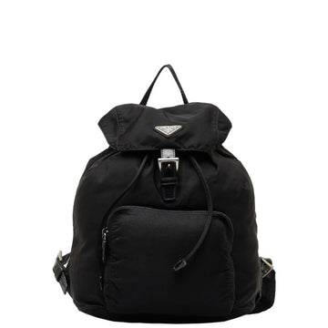 PRADA Triangle Plate Tessuto Backpack Black Nylon Leather Women's
