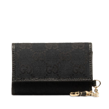 GUCCI GG Canvas 6-ring Key Case 154184 Black Leather Women's