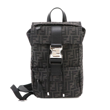 FENDIness Small Backpack Rucksack Canvas Leather Asphalt Nero 7VZ067 Zucca Pattern
