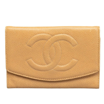 CHANEL Coco Mark Bi-fold Wallet Beige Caviar Skin Women's