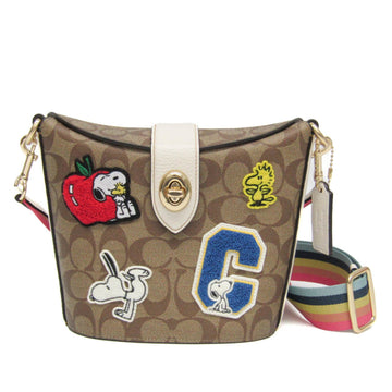 COACH Signature  X PEANUTS Addie Varsity C4113 Women's Leather,PVC Shoulder Bag Beige,Brown,Multi-color,White