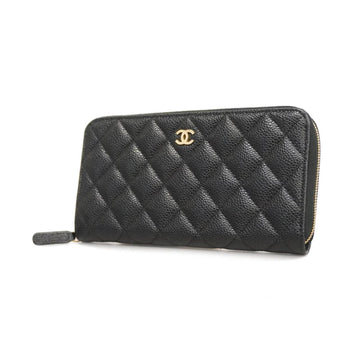 CHANEL Long Wallet Matelasse Caviar Skin Black Women's