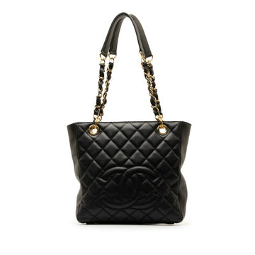 CHANEL Matelasse Coco Mark Chain Tote Bag Black Caviar Skin Women's