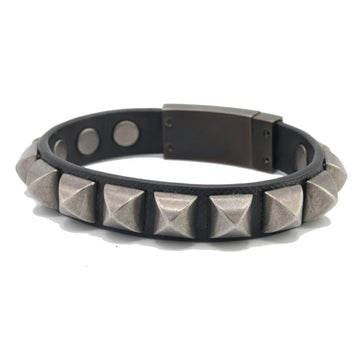 PRADA Bracelet 2IB360 Black Leather Studs Men's