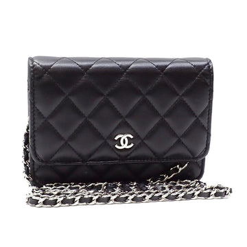 CHANEL Chain Wallet Matelasse Women's Black Lambskin AP1649 Coco Mark A2229932