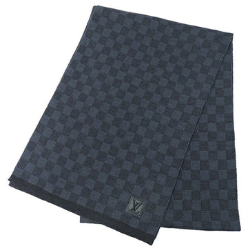 LOUIS VUITTON Scarf Men's Stole Wool Echarpe Petit Damier Navy Outing Blue Warm