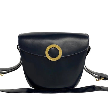 CELINE Circle hardware calf leather shoulder bag pochette navy 26449