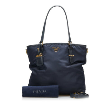 PRADA Tote Bag Shoulder Navy Nylon Leather Women's