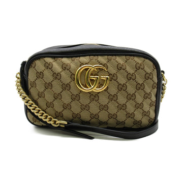 GUCCI Shoulder Bag Beige Black canvas leather 447632