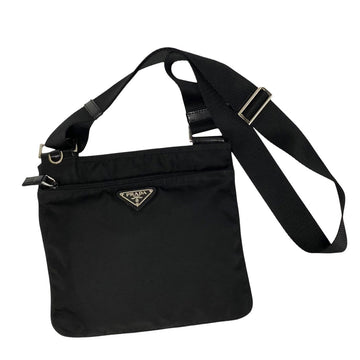 PRADA Triangle Metal Fittings Nylon Shoulder Bag Crossbody Sacoche Pochette Black 28316