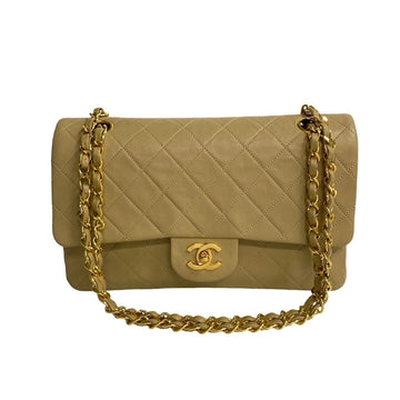 CHANEL Matelasse Double Flap 25cm Leather Chain Handbag Beige 14514 470k241814514