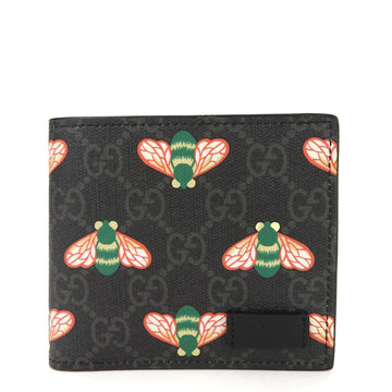 GUCCI Bifold Wallet 451266 Bee GG Supreme Canvas Black Bestiary Compact Accessory Men's