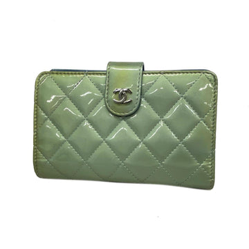 CHANEL wallet, matelasse, patent leather, blue, green, women's