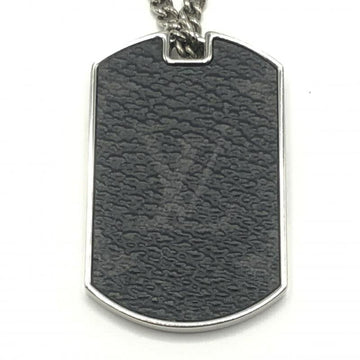 LOUIS VUITTON Necklace Plaque Monogram Eclipse M63640 Silver Color Black