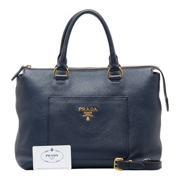 PRADA Handbag Shoulder Bag 1BA063 Navy Gold Leather Women's