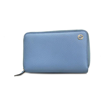 GUCCI Wallet Interlocking G 464884 0959 Leather Blue Champagne Women's