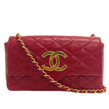 CHANEL Single Flap Double Chain Matelasse Coco Mark Shoulder Bag Red Women's Z0005618