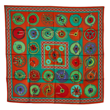 HERMES Carre 90 Belles du Mexique Beautiful Mexican Scarf Muffler Orange Multicolor Silk Women's