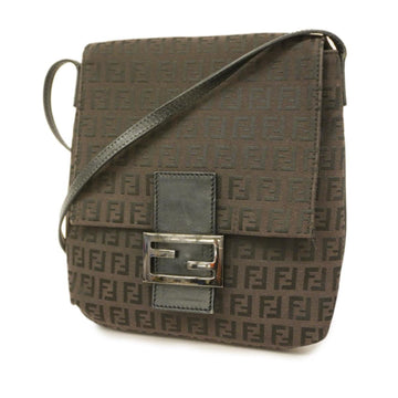 FENDI Shoulder Bag Zucchino Nylon Canvas Brown Black Ladies