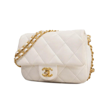 CHANEL Shoulder Bag Matelasse Chain Lambskin White Ladies