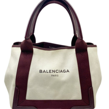 BALENCIAGA Navy Cabas 339933 Bordeaux Red Beige Canvas Leather Pouch Handbag Bag Women's Men's