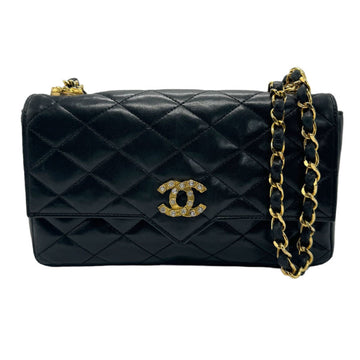 CHANEL Shoulder Bag Leather Metal Black Gold Women's z1272