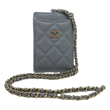 CHANEL Chain Business Card Holder/Card Case Caviar Skin Grey AP1044 Coco Mark Holder Pass