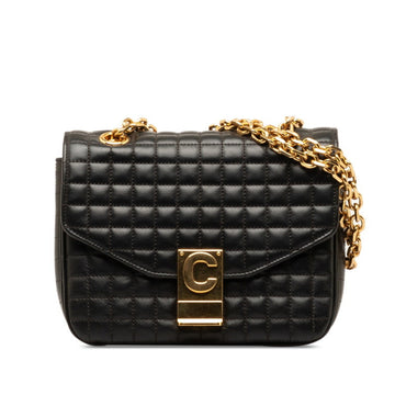 CELINE Quilted C Small Chain Shoulder Bag Black Leather Women's