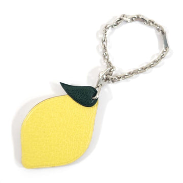HERMES Bag Charm Fruit Keychain Lemon Yellow Green Leather Metal