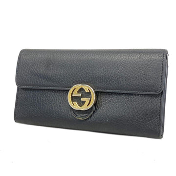 GUCCI Long Wallet Interlocking G 598166 Leather Black Champagne Women's