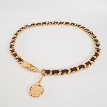 CHANEL 95A Coco Mark Coin Cambon Chain Belt Black x Gold Women's