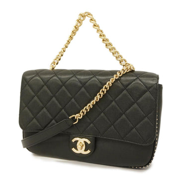 CHANEL Handbag Matelasse Chain Shoulder Caviar Skin Black Champagne Women's