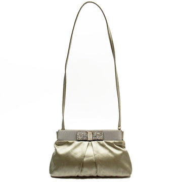 SALVATORE FERRAGAMO Shoulder Bag Vara Ribbon Satin Metallic Light Gray Silver Women's w0272a