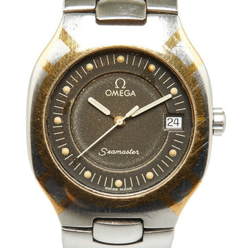 OMEGA Seamaster Polaris Watch Quartz Grey Dial K18YG Yellow Gold Titanium Combination Ladies