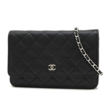 CHANEL Matelasse Chain Wallet Caviar Black AP0250