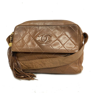 CHANEL Shoulder Bag Matelasse Lambskin Brown Women's