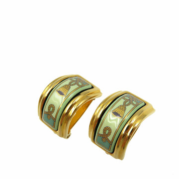 HERMES enamel metal cloisonne gold green earrings 0181HEREMS