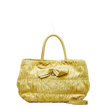 PRADA handbag shoulder bag yellow leather women's