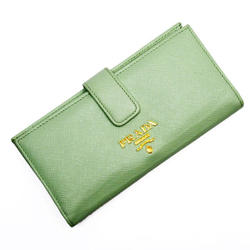 PRADA Bi-fold long wallet leather light green gold women's w0282i